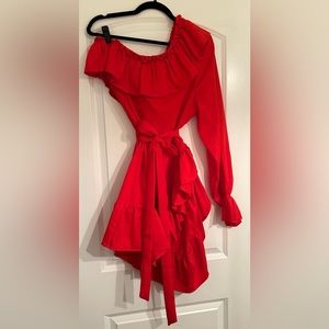 Red one shoulder dress